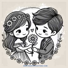a boy and girl holding flowers and hugs