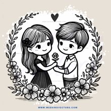 a boy and girl sharing flowers in an illustration