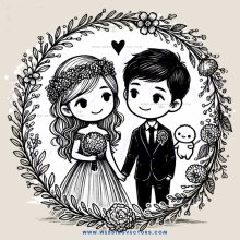 a couple and their child's picture in an ivy wreath