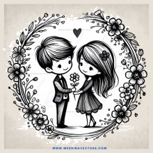 the couple is holding flowers and standing in an oval