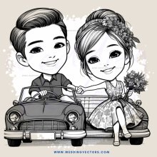 a boy and girl sitting in a car together