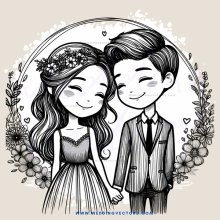 couple embrace in wedding bouquet decoration
