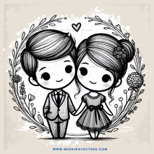 a couple standing together in an illustration