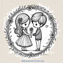 a couple holding flowers in an ornate circle