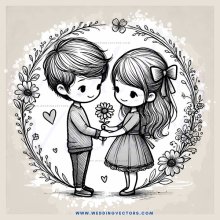 a boy and girl holding flowers