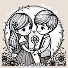 boy and girl holding flower, surrounded by flowers