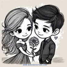 boy and girl holding flowers together