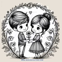 couple holding flower in heart decoration