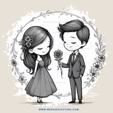 the couple and their flower bouquet