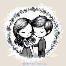 a boy and girl holding a flower