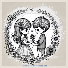 girl and boy holding flowers