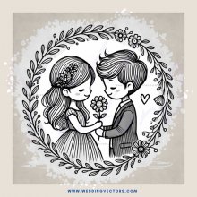 a couple holding flowers in an illustration
