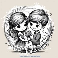 two kids holding flowers in the middle