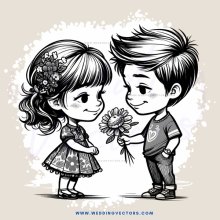 a boy and girl holding flowers