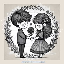a boy and girl holding flowers