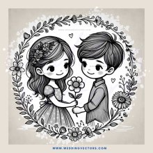 girl and boy holding flowers inside circle