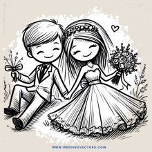 wedding couple holding flowers and rings