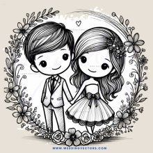 romantic engagement pose in black and white illustration