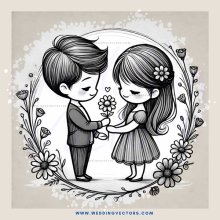 a boy and girl holding flowers