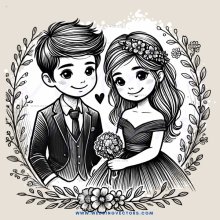couple in black and white flower bouquet image