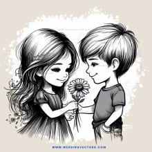 children holding flower and smiling at each other