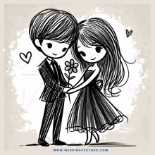 boy and girl embrace, one has a flower in hand