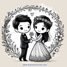 a wedding illustration with flowers and a bride and groom