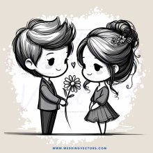 boy and girl holding flowers
