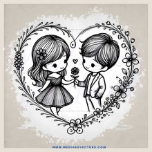 lovers holding flowers and leaves picture