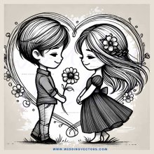 boy and girl holding flowers