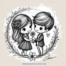 a boy and girl holding flower