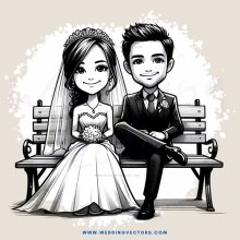 a wedding portrait with man and woman on bench