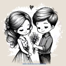 a boy and girl holding flowers together
