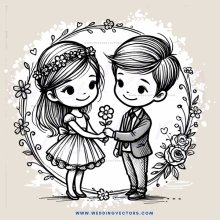 bride and groom holding flowers together