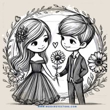 a boy and girl holding flowers in their hands