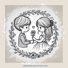 a boy and girl hugging with flowers