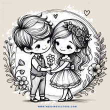 a couple in wedding attire with flowers on their heads