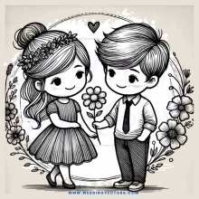 a boy and girl holding flowers