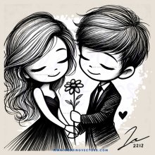 a boy and girl holding a flower