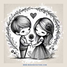 two people in love, with hearts and flowers