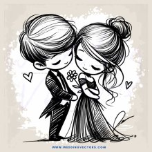 cartoon boy and girl hugging with flowers and heart symbols
