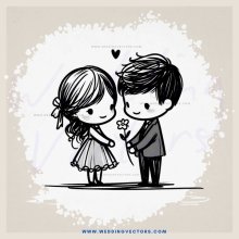 a boy and girl exchange flowers