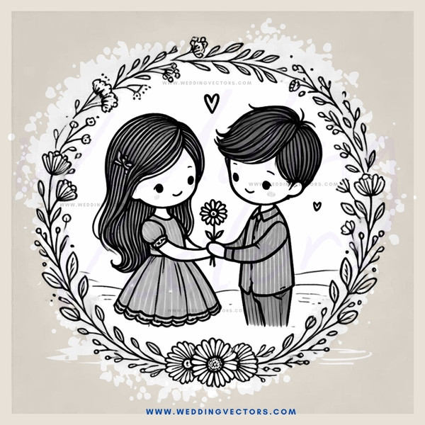 a boy and girl sharing flowers