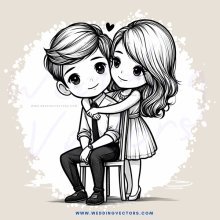 a boy and girl hugging on a bench