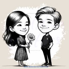 boy and girl posing with flowers
