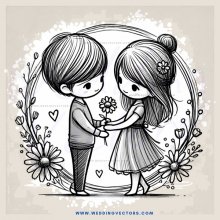 a boy and girl holding flowers