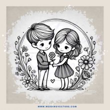 a couple with flowers and hearts