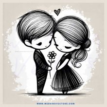 a couple exchanging flowers in black and white