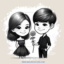 two cartoon characters holding flowers