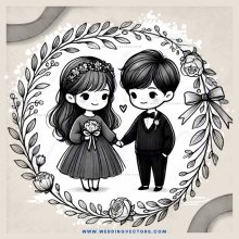 a couple in black and white wedding illustration